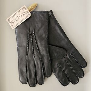 NWT: Vintage Stetson Leather Gloves - Genuine Fur Lining - Size Large - 10-10.5